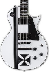 Single-cut-e-gitarre Ltd James Hetfield Iron Cross - Snow white w/ black stripes