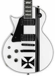 E-gitarre für linkshänder Ltd James Hetfield Iron Cross LH - Snow white w/ black stripes