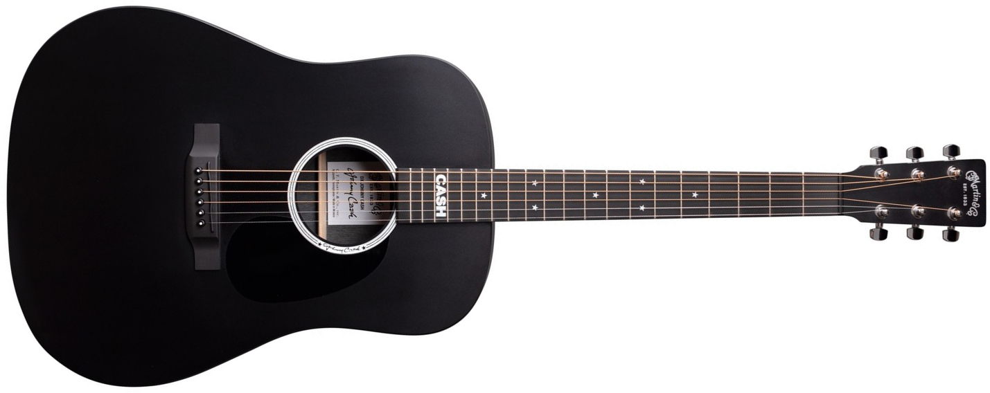 Martin Johnny Cash Dx Signature Dreadnought Hpl Ric - Black - Elektroakustische Gitarre - Main picture