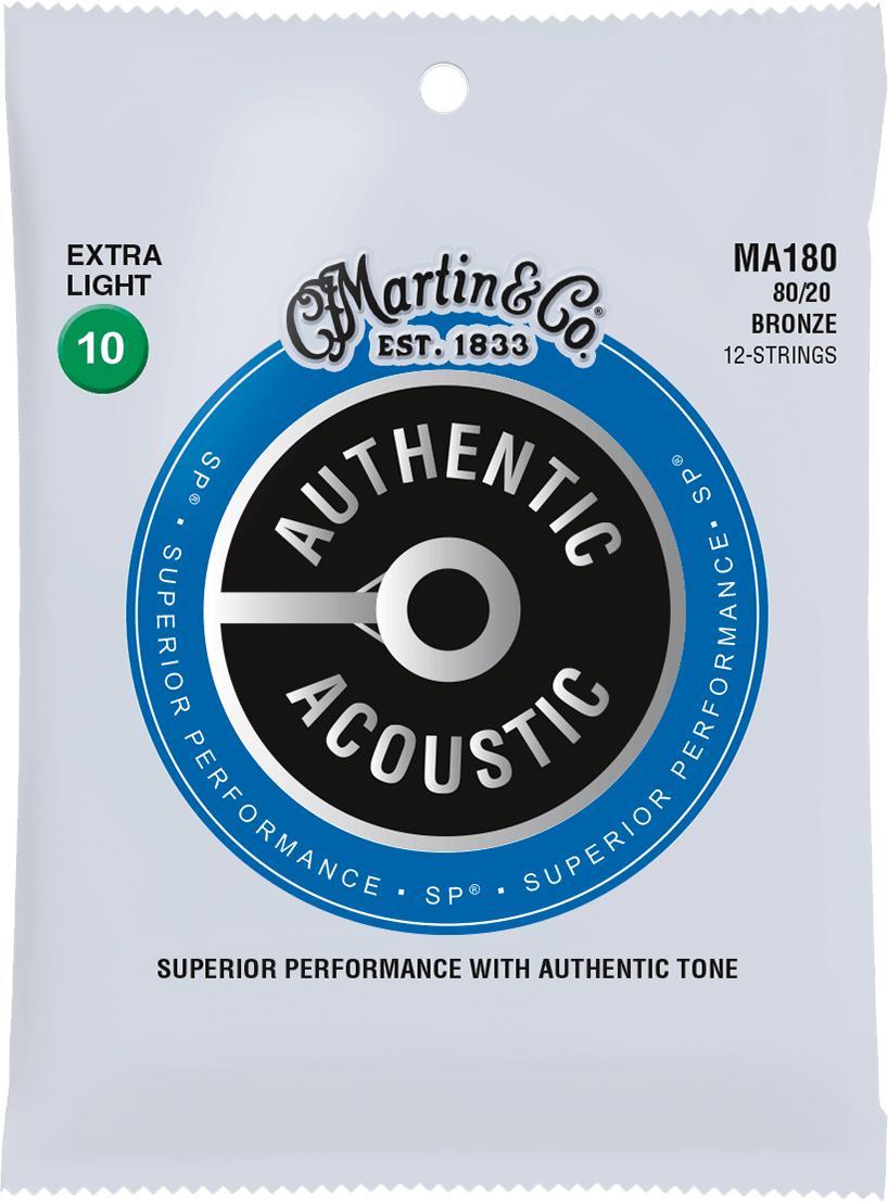 Westerngitarre saiten Martin MA180 Acoustic Guitar 12-String Set Authentic SP 80/20 Bronze 10-47