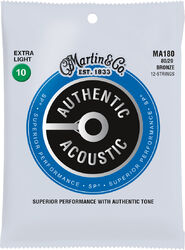 Westerngitarre saiten Martin MA180 Acoustic Guitar 12-String Set Authentic SP 80/20 Bronze 10-47