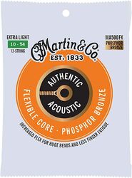 Westerngitarre saiten Martin MA500FX Acoustic Guitar 12-String Set Authentic Flexible Core Phosphor Bronze 10-54 - 12-saiten-set
