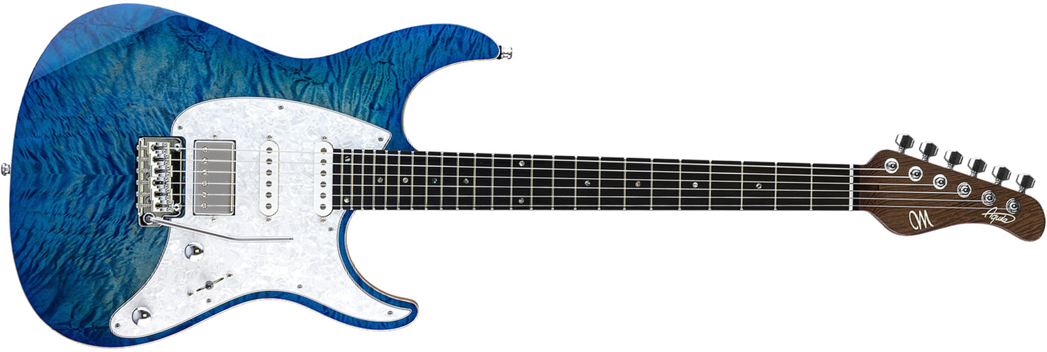 Mayones Guitars Aquila Qm 6 Hss Trem Eb - Lagoon Burst - E-Gitarre in Str-Form - Main picture