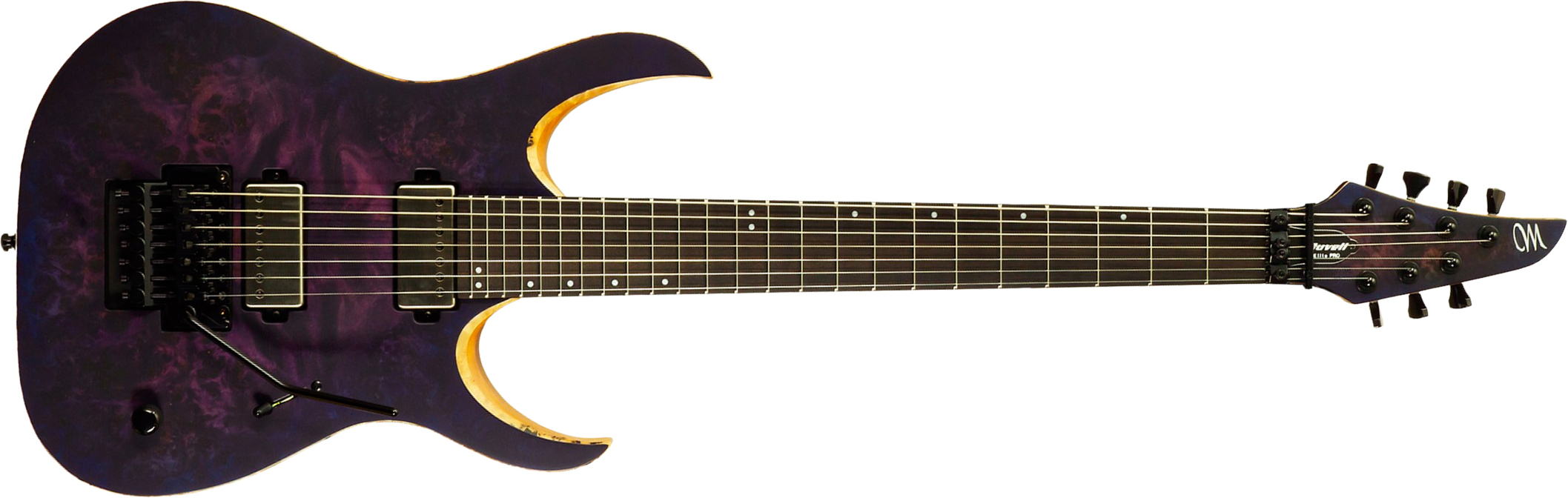 Mayones Guitars Duvell Elite Pro 7c Baryton 2h Velvetrone Fr Eb #df2602262 - Matt Trans Dirty Purple Blue Burst - Bariton E-Gitarre - Main picture