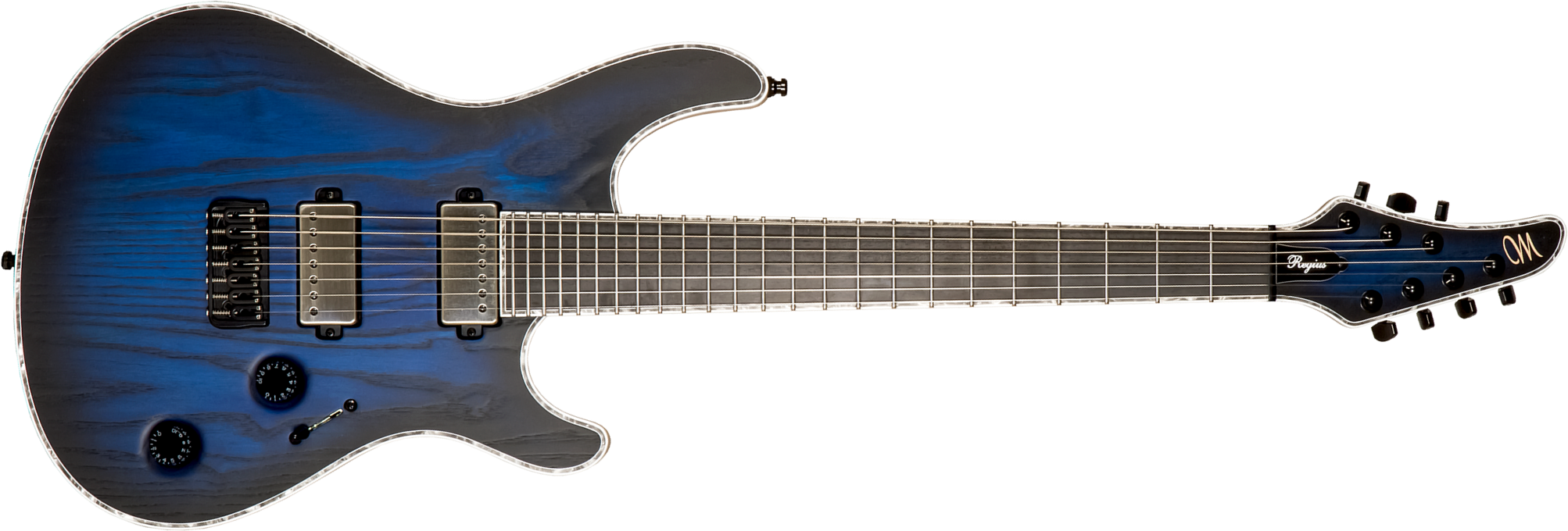 Mayones Guitars Regius Gothic Ash 7c 2h Bkp Ht Eb #rf2311786 - Trans Dirty Blue Burst / Natural Matt - 7-saitige E-Gitarre - Main picture