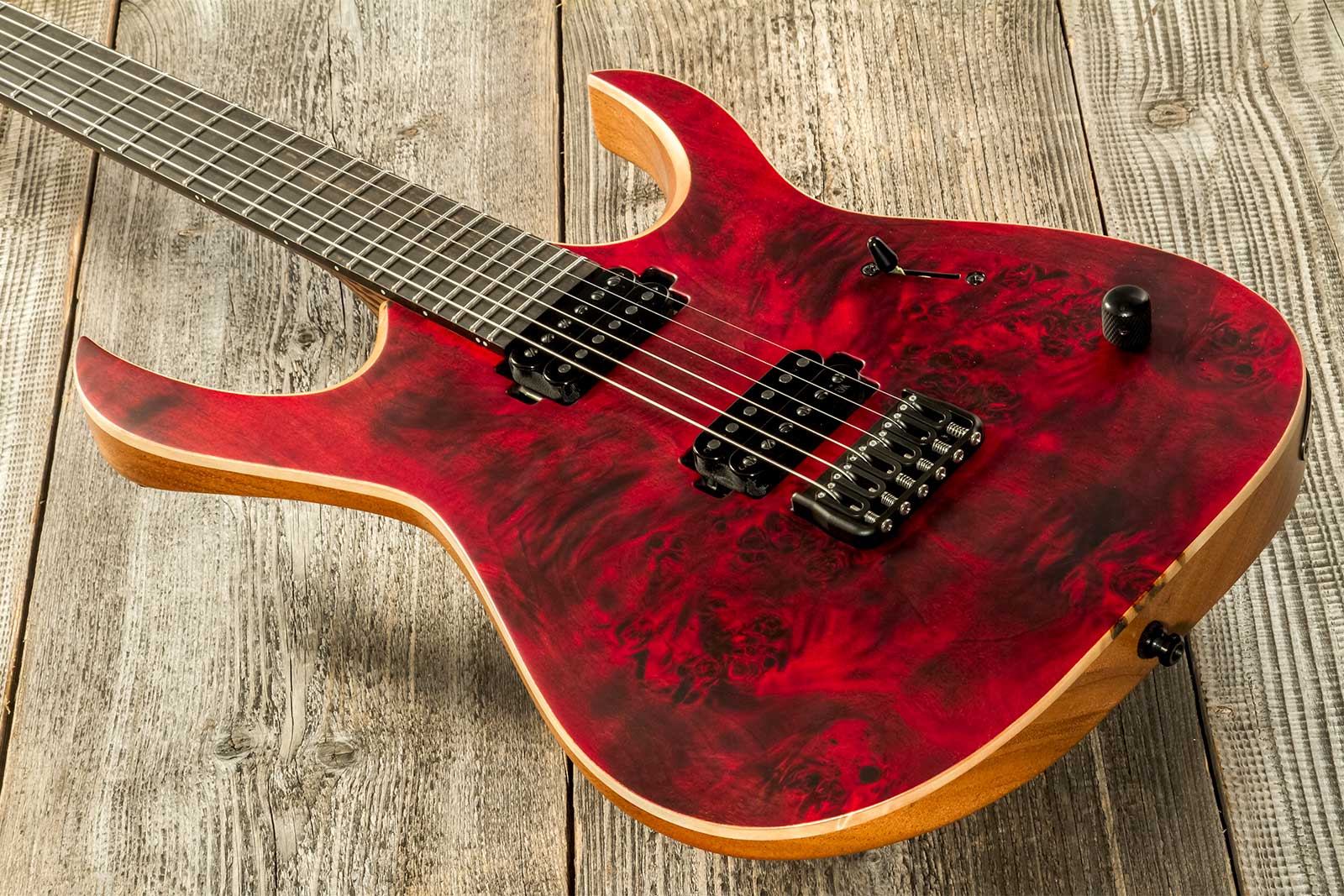 Mayones Guitars Duvell Elite 6 2h Bare Knuckle Ht Eb #df2301294 - Trans Dirty Red Satine - E-Gitarre aus Metall - Variation 2