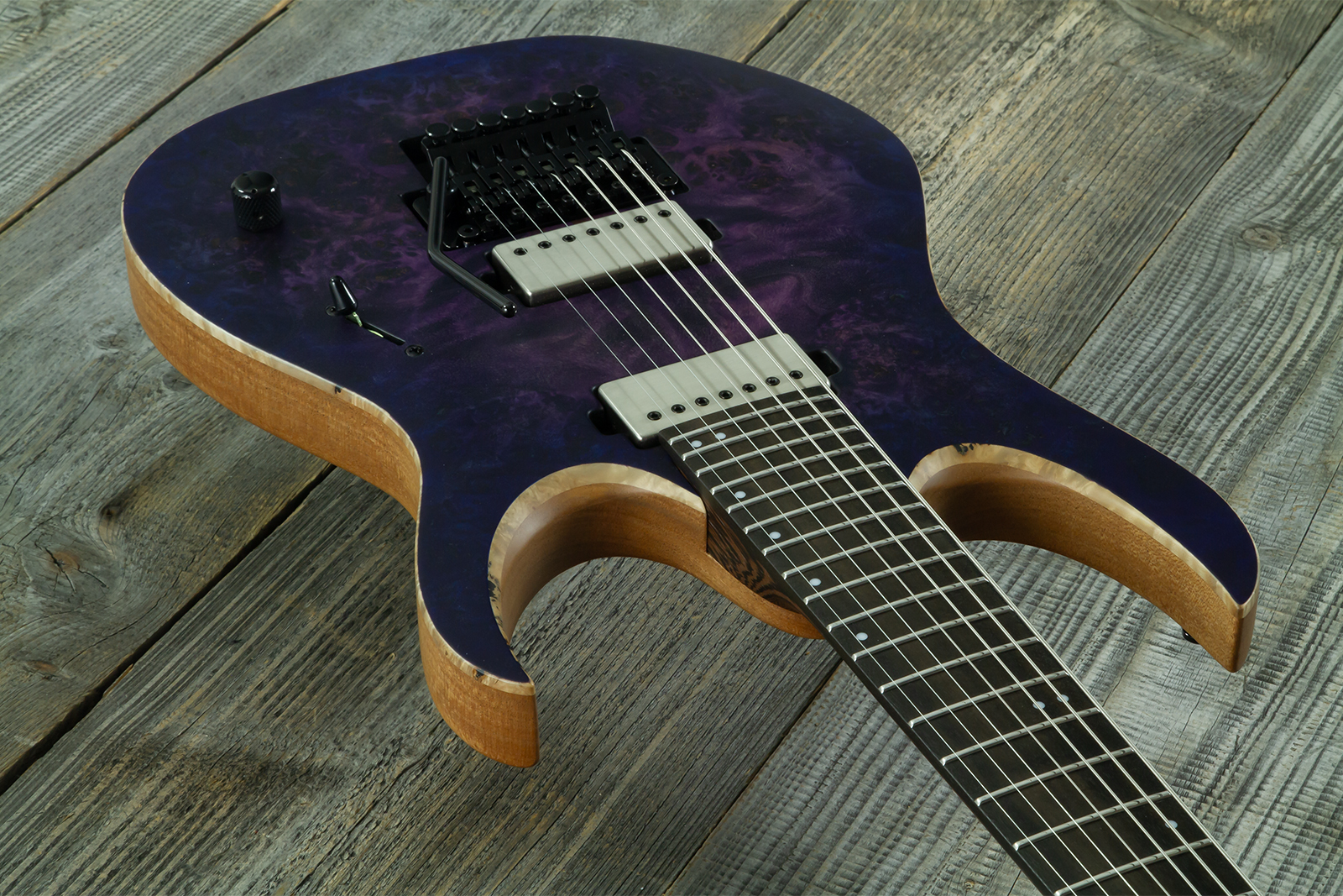 Mayones Guitars Duvell Elite Pro 7c Baryton 2h Velvetrone Ht Eb #rf2602251 - Matt Trans Dirty Purple Blue Burst - Bariton E-Gitarre - Variation 2