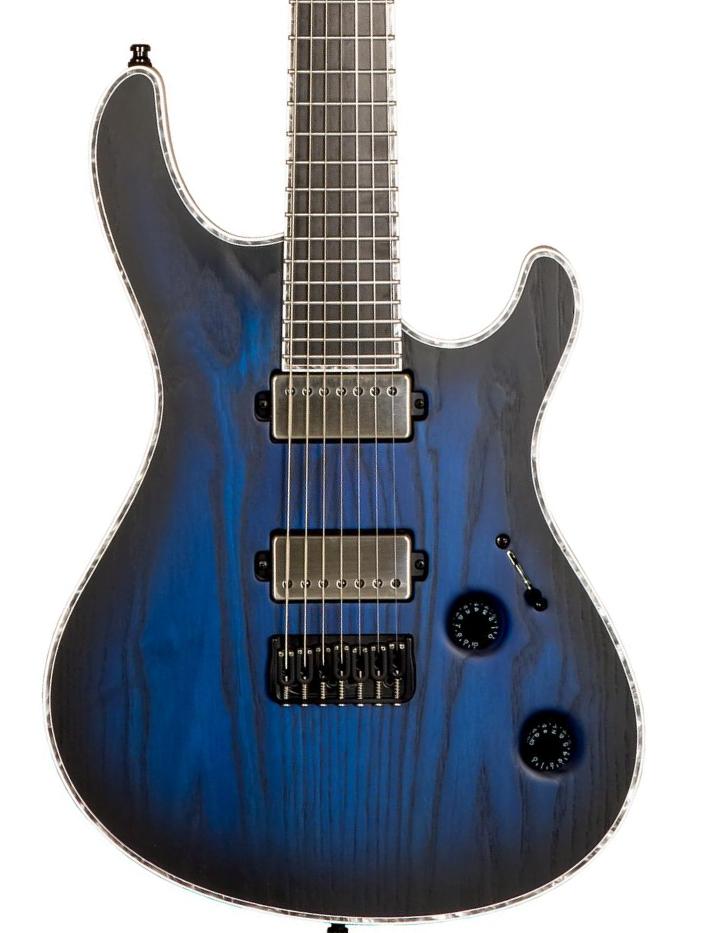7-saitige e-gitarre Mayones guitars Regius Gothic 7 (Ash, Standard 25.4, TKO) #RF2311786 - Trans dirty blue burst / natural matt
