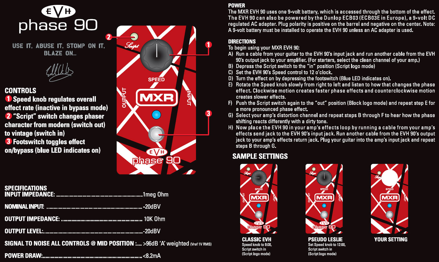 Mxr Eddie Van Halen Evh90 Phase 90 Signature - Modulation/Chorus/Flanger/Phaser & Tremolo Effektpedal - Variation 2