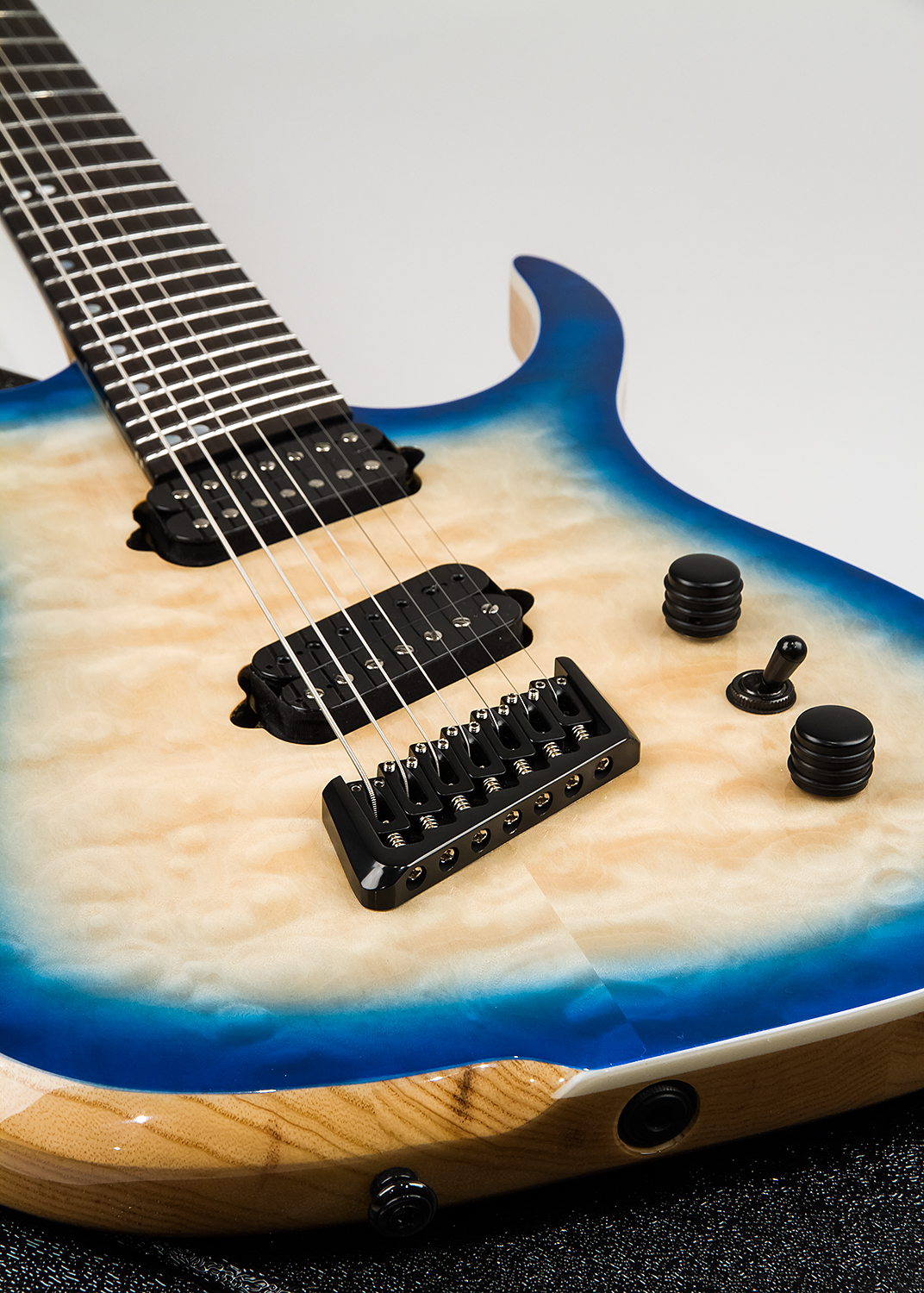 Ormsby Tx Gtr 7 Swamp Ash Quilt Maple Hh Ht Eb - Azzurro Blue - Multi-Scale Guitar - Variation 3
