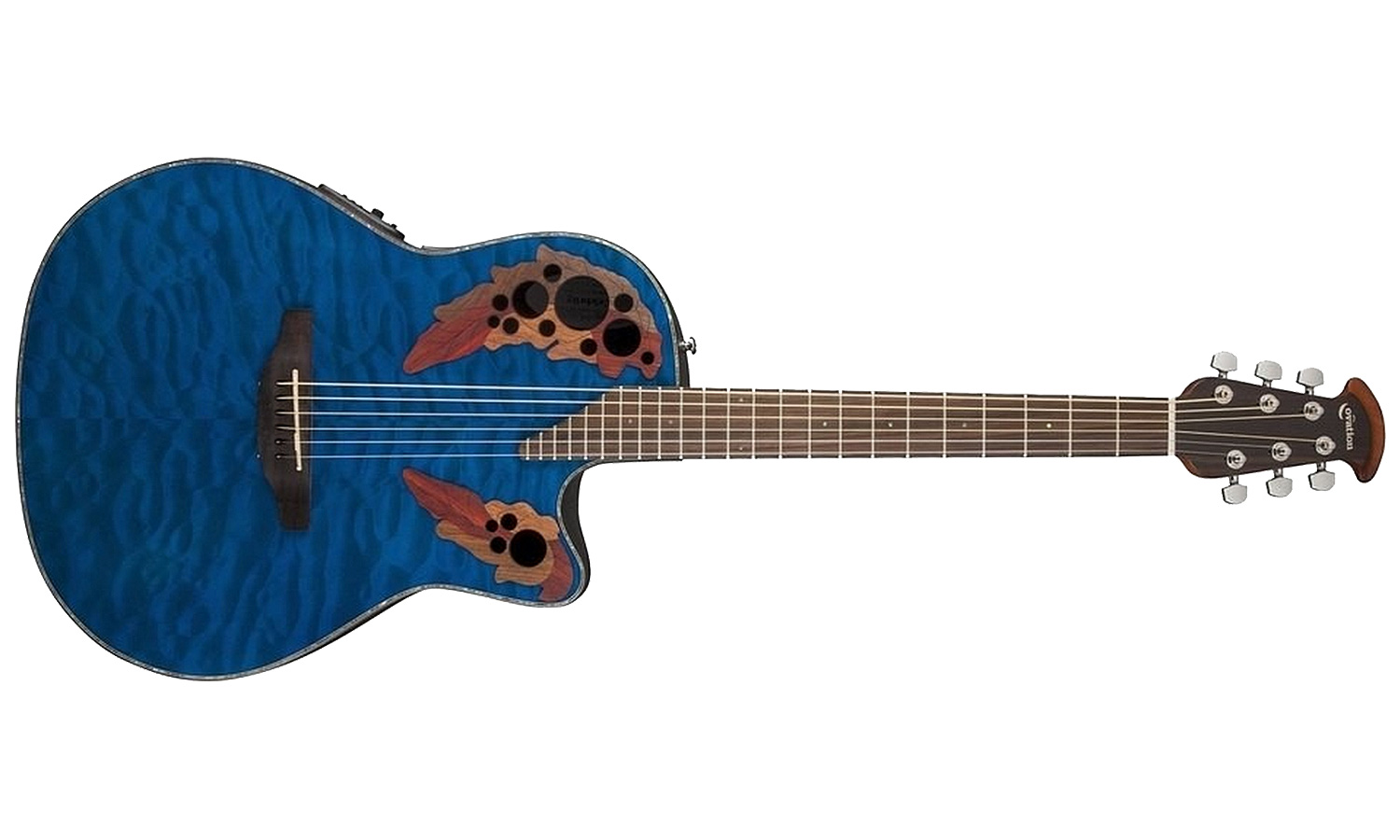 Ovation Ce44p-8tq Celebrity Elite Plus Mid Depth Cw Erable Lyrachord Rw - Trans Blue - Elektroakustische Gitarre - Variation 1