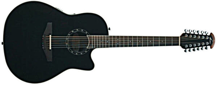 Ovation 2751ax-5 Balladeer Standard 12c Deep Contour Depth Cw Epicea Lyrachord Wal - Black - Elektroakustische Gitarre - Main picture