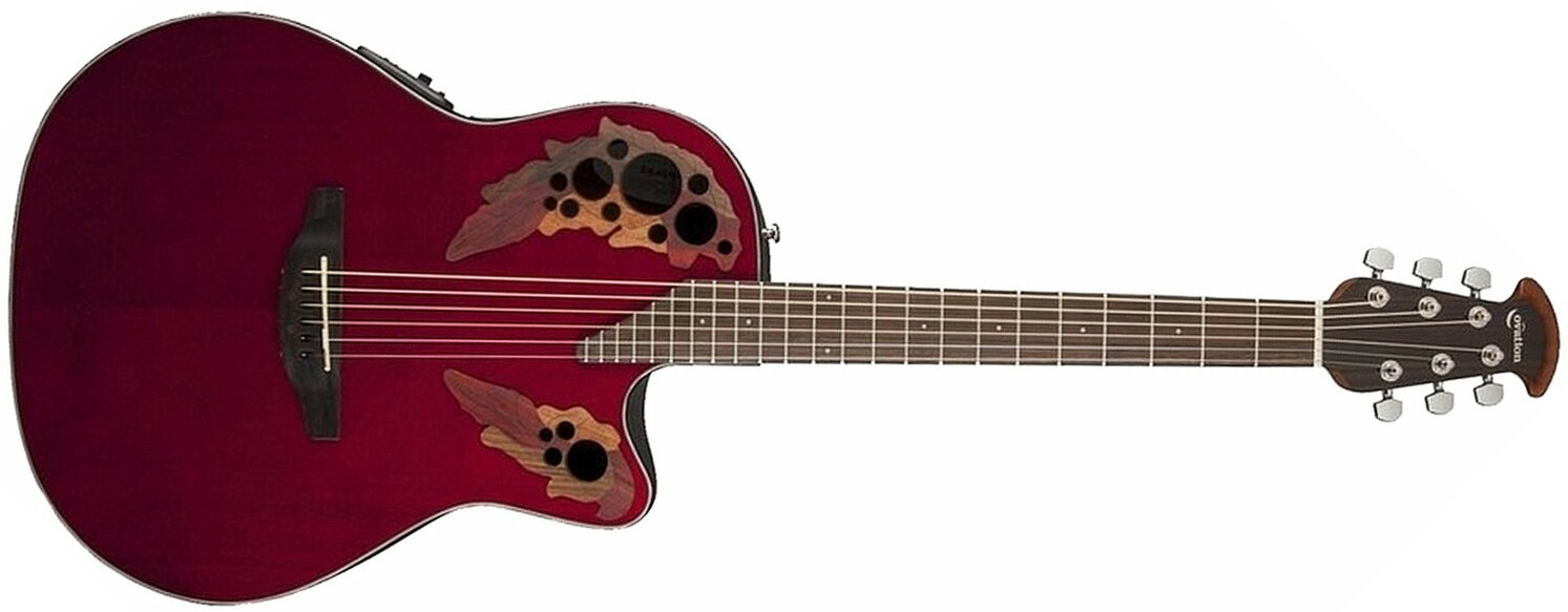 Ovation Ce44-rr Celebrity Elite Mid Depth Cw Epicea Lyrachord Rw - Ruby Red - Elektroakustische Gitarre - Main picture