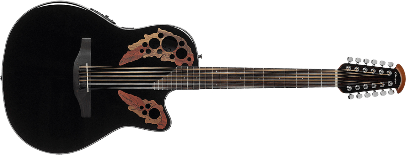 Ovation Ce4412-5 Celebrity Elite 12c Mid Cutaway - Black - Elektroakustische Gitarre - Main picture