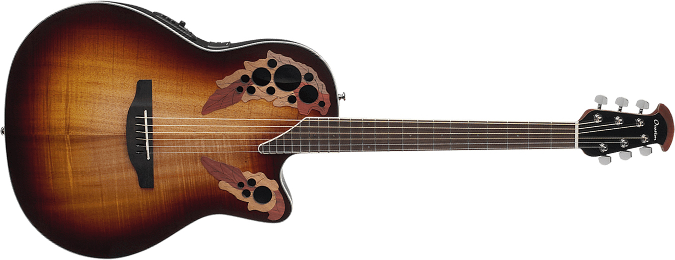 Ovation Ce48p-koab Celebrity Elite Exotic Super Shallow Cw Koa Lyrachord Ova - Dark Burst Koa - Elektroakustische Gitarre - Main picture