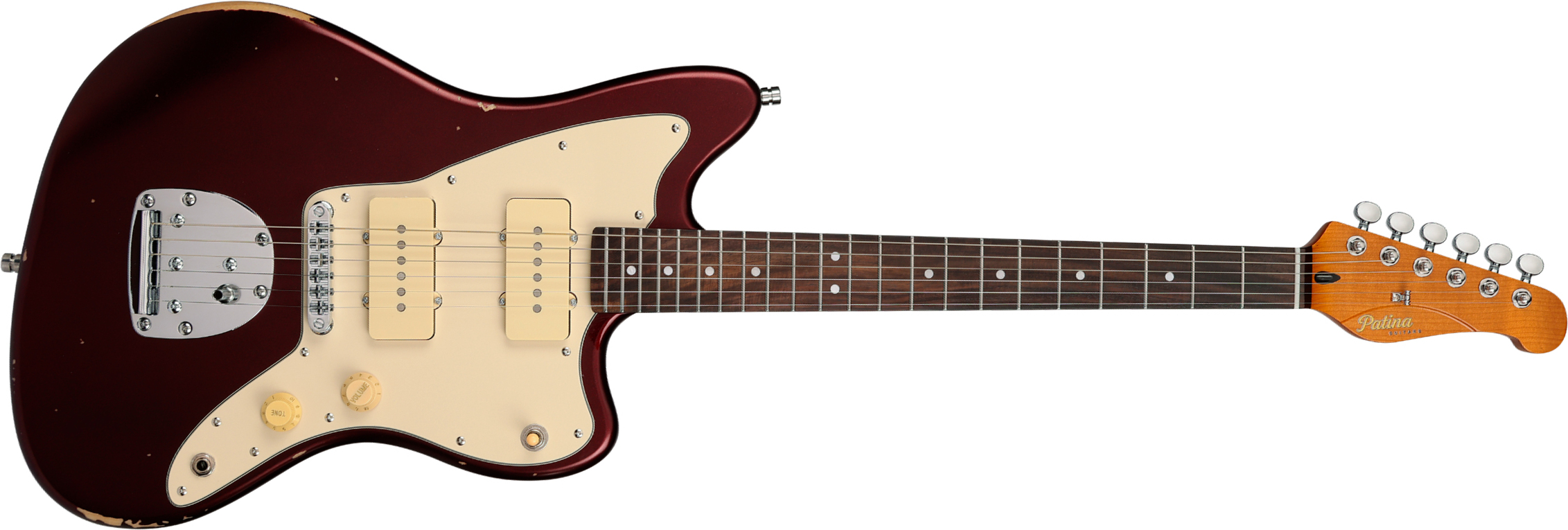 Patina Guitars Pj6 Ox R 2s Trem Rw - Oxblood Red Relic - Retro-Rock-E-Gitarre - Main picture
