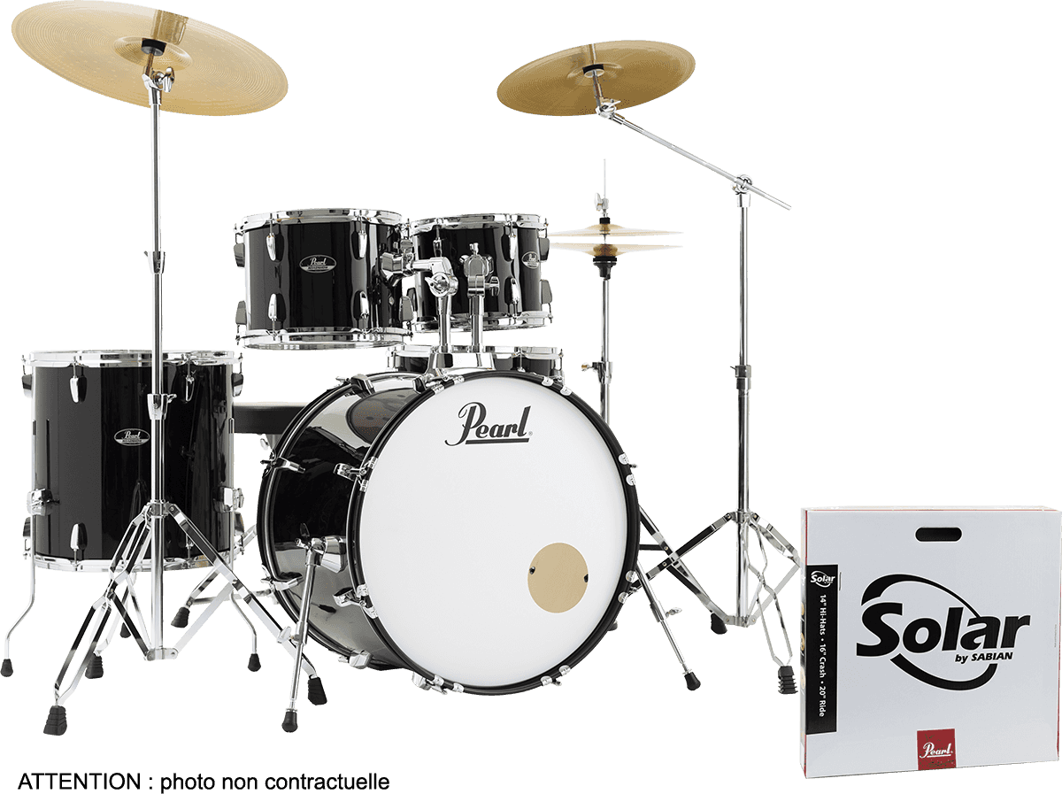 Pearl Roadshow Plus Rock 22'' + Pack Sabian Solar 3 Cymbales - 5 FÛts - Jet Black - Akustik Schlagzeug Rock - Main picture