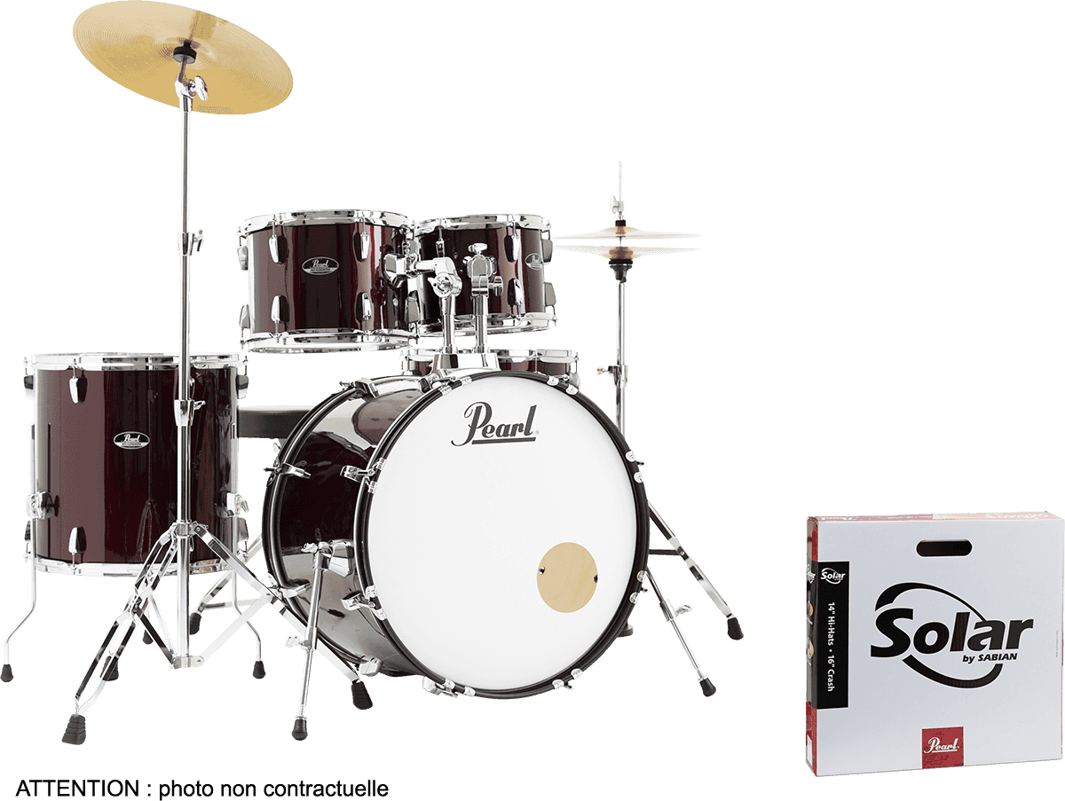 Pearl Rock 22 5 Futs + Pack Sabian Solar - Red Wine - Akustik Schlagzeug Rock - Main picture