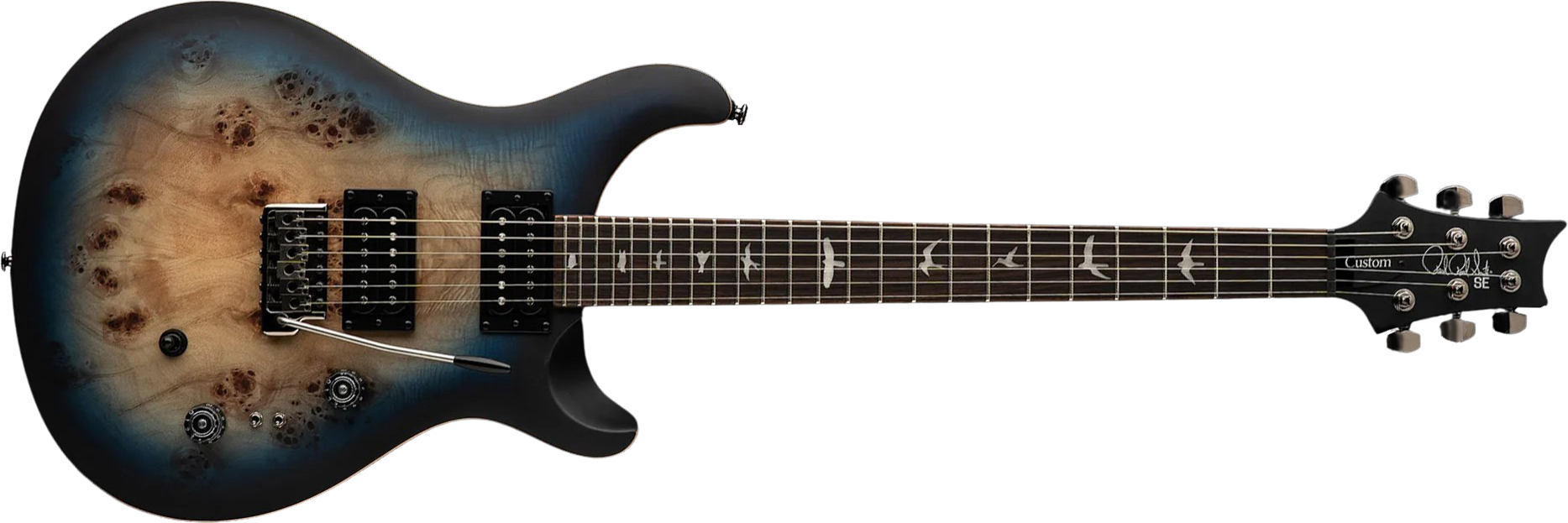 Prs Custom 24-08 Poplar Burl Se Exotic Veneer Trem 2h Rw - Lake Blue Midnight Burst - Double Cut E-Gitarre - Main picture