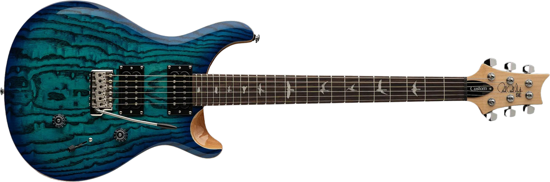 Prs Custom 24 Burled Ash Se Exotic Veneer Trem 2h Rw - Lake Blue - Double Cut E-Gitarre - Main picture