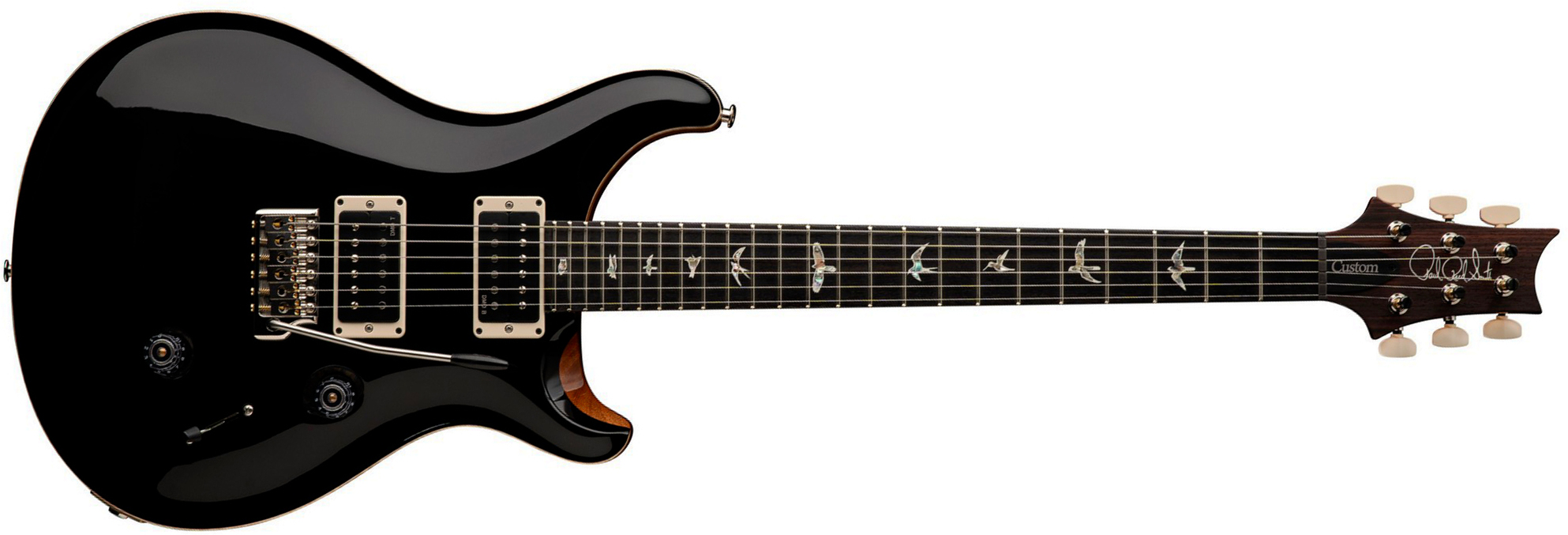 Prs Custom 24 Usa 2h Dmo Trem Rw - Black Top / Natural Back - Double Cut E-Gitarre - Main picture