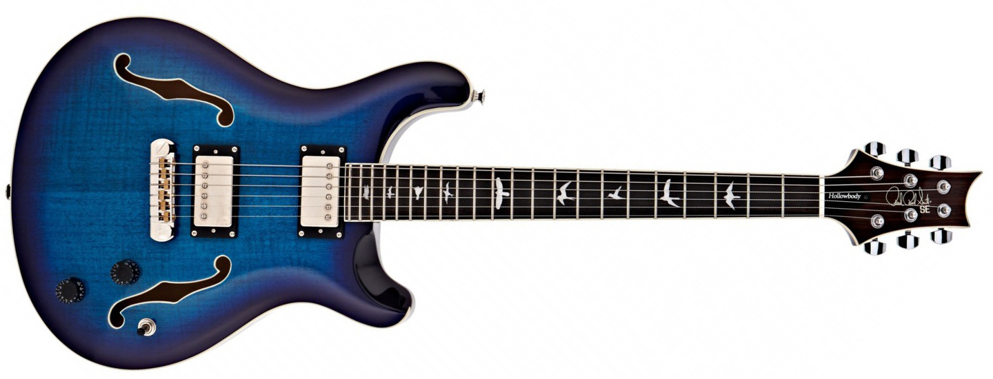 Prs Se Hollow Body Ii Hh Ht Eb - Faded Blue Burst - Semi-Hollow E-Gitarre - Main picture