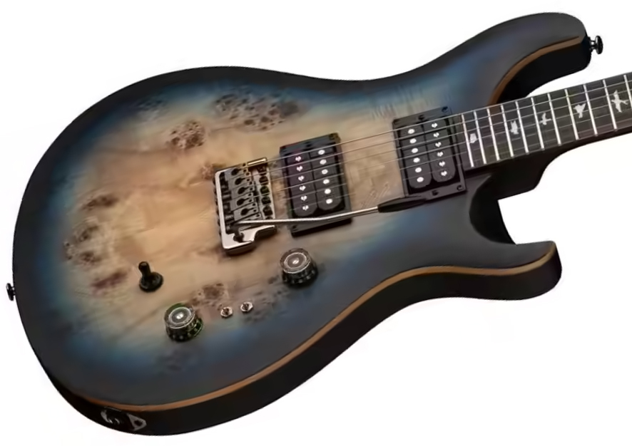 Prs Custom 24-08 Poplar Burl Se Exotic Veneer Trem 2h Rw - Lake Blue Midnight Burst - Double Cut E-Gitarre - Variation 2