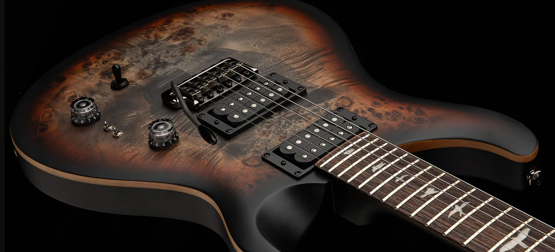 Prs Custom 24-08 Poplar Burl Se Exotic Veneer Trem 2h Rw - Charcoal Cherry Midnight Burst - Double Cut E-Gitarre - Variation 2
