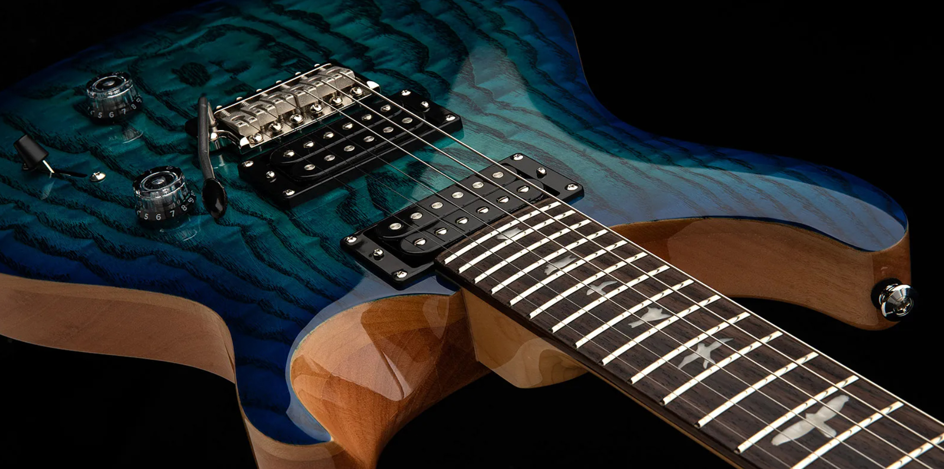 Prs Custom 24 Burled Ash Se Exotic Veneer Trem 2h Rw - Lake Blue - Double Cut E-Gitarre - Variation 3