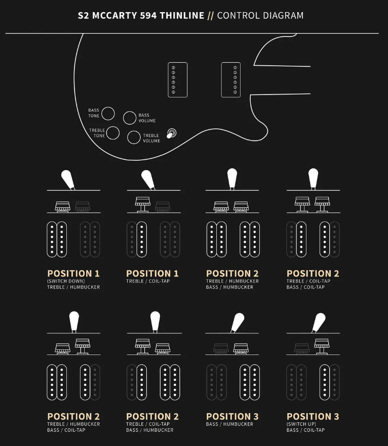 Prs S2 Mccarty 594 Thinline Hh Rw - Black - Double Cut E-Gitarre - Variation 2