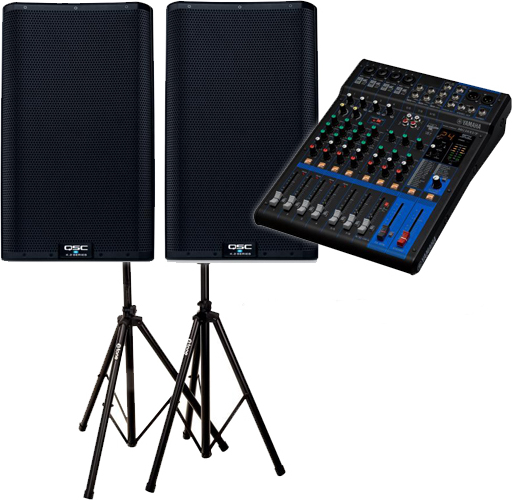 Qsc K12.2 + Yamaha Mg10xuf + X-tone Xh 6310 Pied Enceinte Paire + Sac - Komplettes PA System Set - Main picture