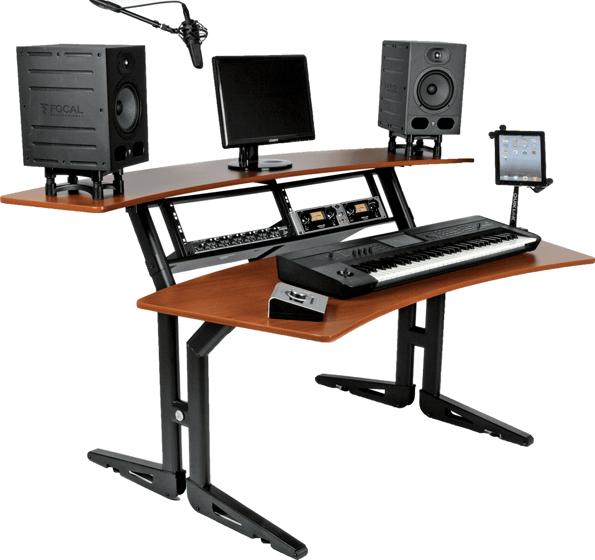 Quiklok Meuble Studio Deux Niveaux + Rack 8u - Cerisier - Studiomöbel - Variation 1