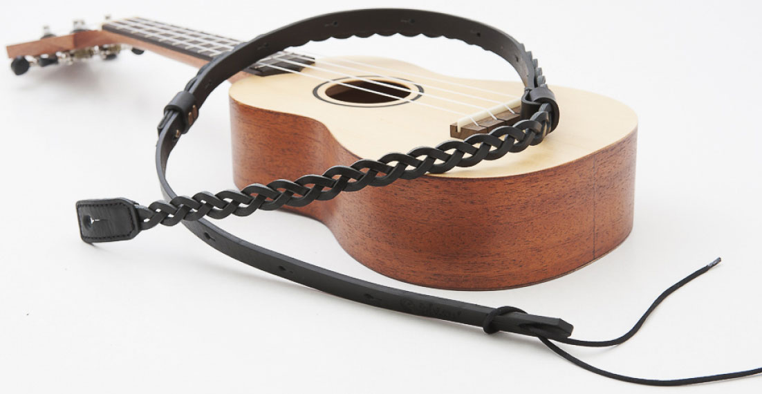 Righton Straps Ukulele Strap Plait Leather Courroie Cuir 0.6inc Black - Zubehör für Sonstige Saiteninstrumente - Variation 1