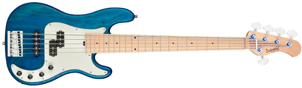 Sadowsky Hybrid Pj Bass 21 Fret Ash 5c Metroline All Active Mn - Ocean Blue Transparent Satin - Solidbody E-bass - Main picture