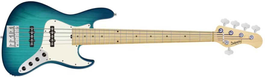 Sadowsky Will Lee 22-fret Ash 5c Metroline Signature All Active Mn - Bora Blue Burst Transparent Satin - Solidbody E-bass - Main picture