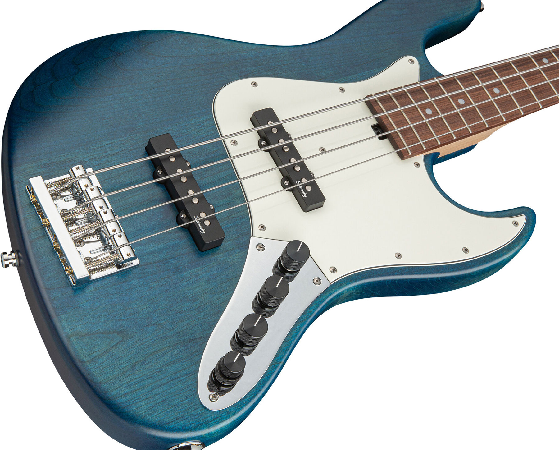 Sadowsky Vintage J/j Bass 21 Fret Alder 4c Metroline All Active Mor - Blue Transparent Satin - Solidbody E-bass - Variation 2