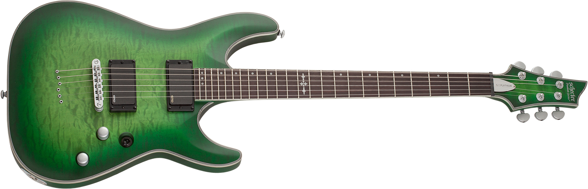Schecter C-1 Platinum 2h Emg Ht Eb - Satin Green Burst - E-Gitarre in Str-Form - Main picture