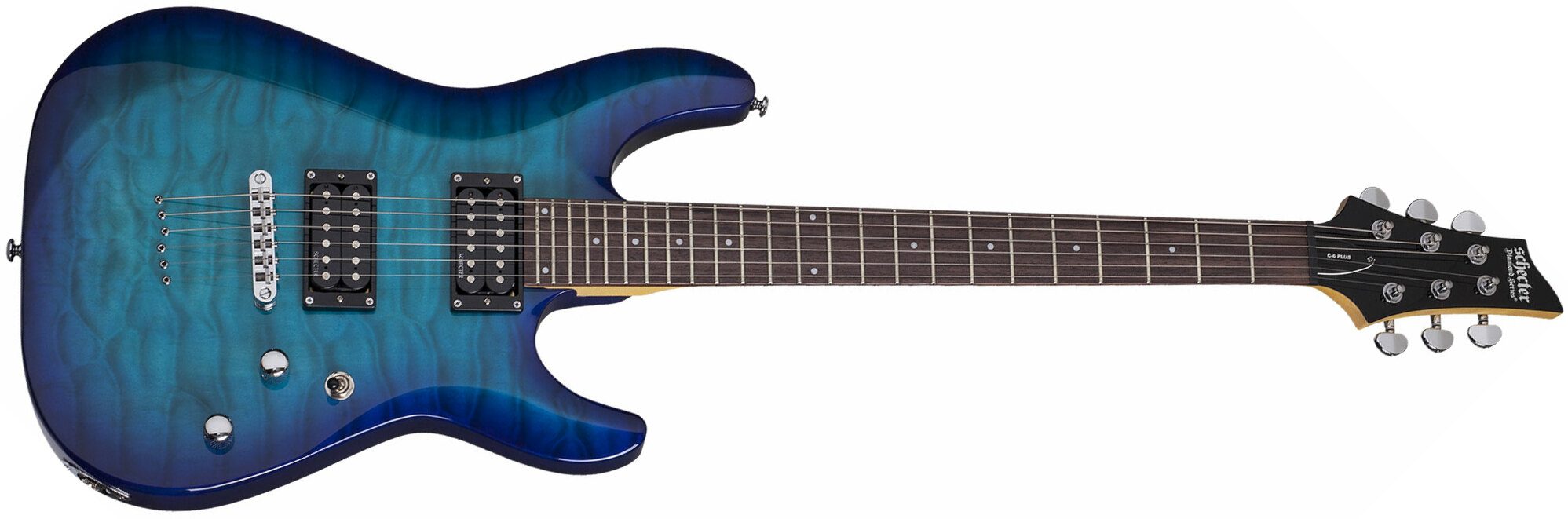 Schecter C-6 Plus 2h Ht Rw - Ocean Blue Burst - Double Cut E-Gitarre - Main picture