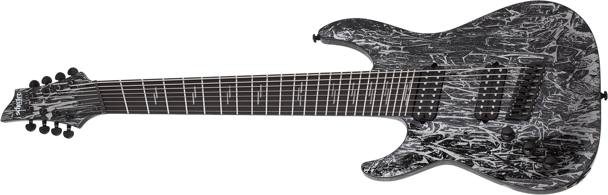 Schecter C-8 Multiscale Lh 8c Gaucher Baryton 2h Ht Eb - Silver Mountain - E-Gitarre für Linkshänder - Main picture