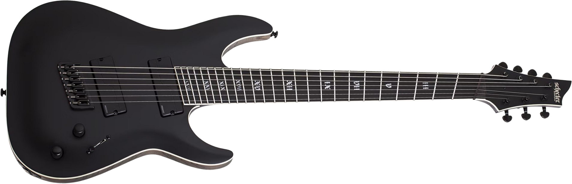 Schecter C7 Multiscale Sls Elite Evil Twin 7c Baryton  2h Fishman Fluence Ht Eb - Satin Black - Multi-Scale Guitar - Main picture
