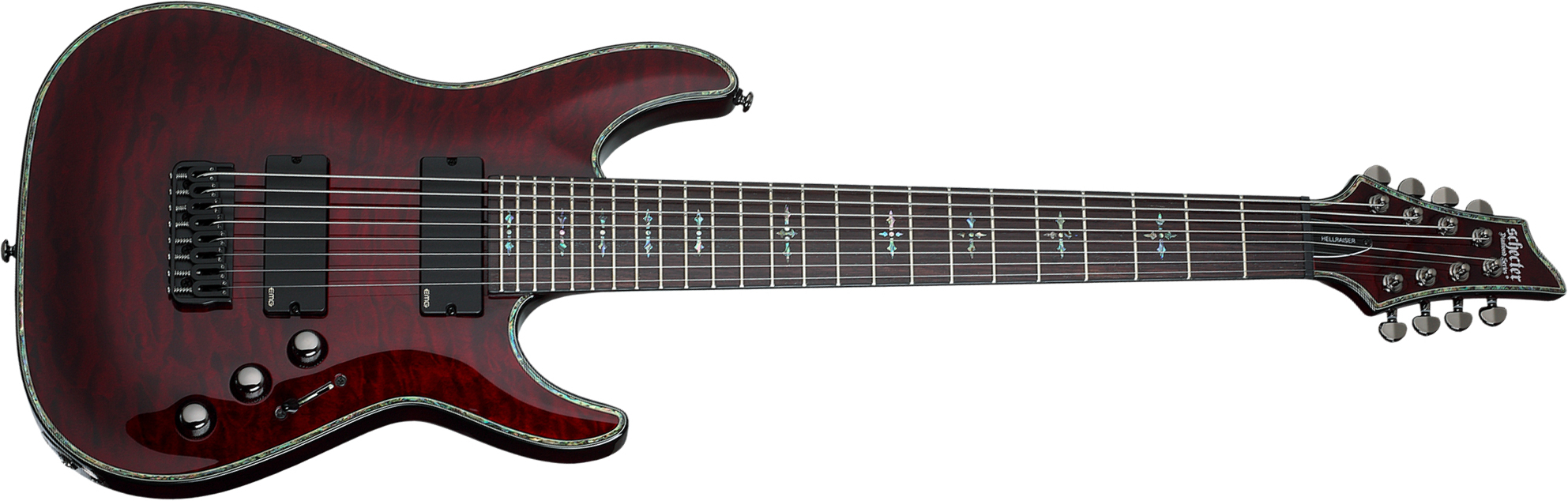 Schecter C8 Hellraiser 8c 2h Emg Ht Eb - Black Cherry - Bariton E-Gitarre - Main picture