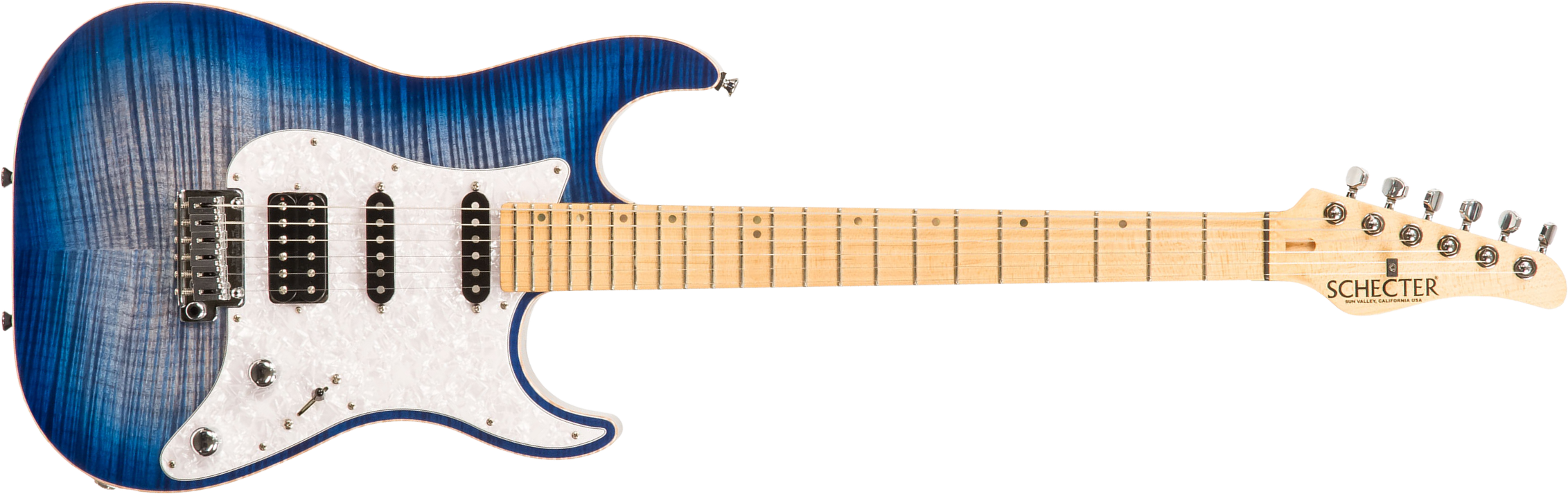 Schecter Custom Shop Sunset Usa Hss Trem Mn #1409001 - Trans Sky Blue - E-Gitarre in Str-Form - Main picture