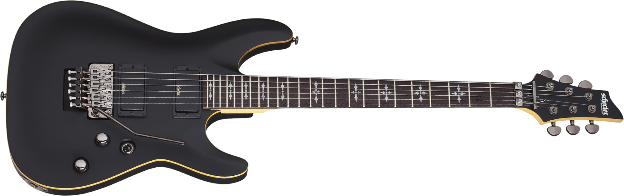 Schecter Demon-6 Fr 2h Rw - Aged Black Satin - E-Gitarre in Str-Form - Main picture