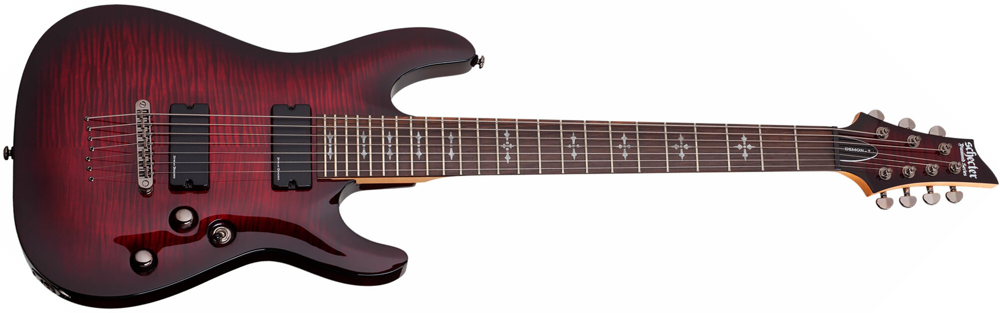 Schecter Demon-7 7c 2h Ht Wen - Crimson Red Burst - 7-saitige E-Gitarre - Main picture