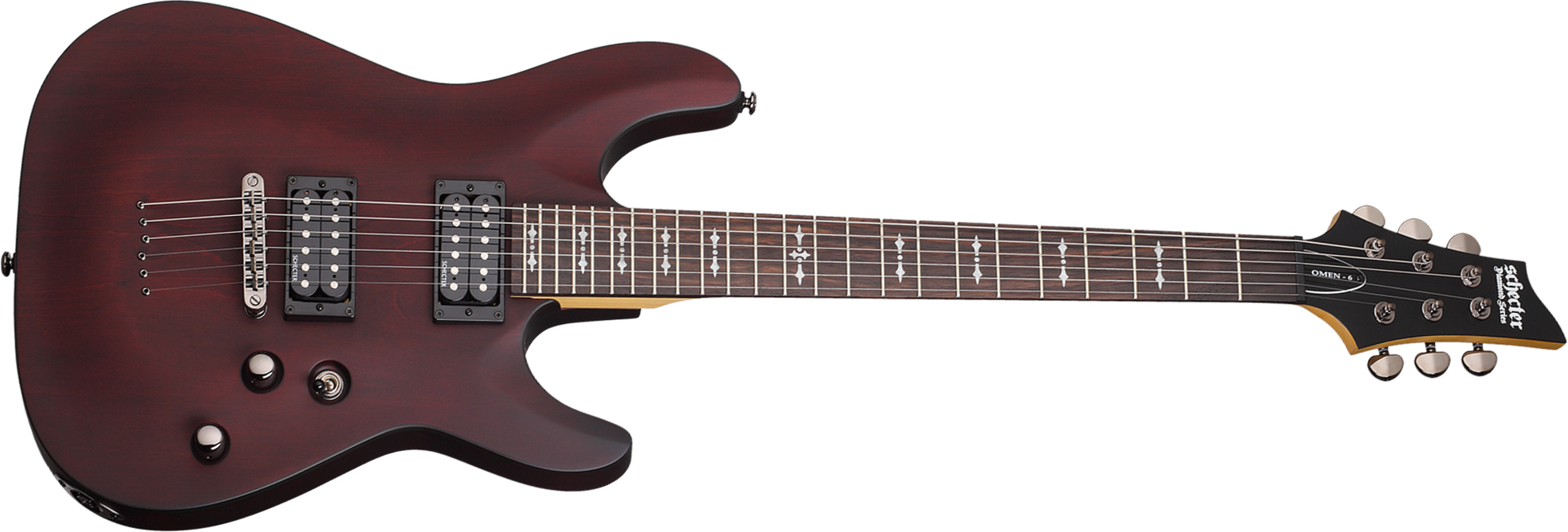 Schecter Omen-6 2h Ht Rw - Walnut Satin - E-Gitarre in Str-Form - Main picture