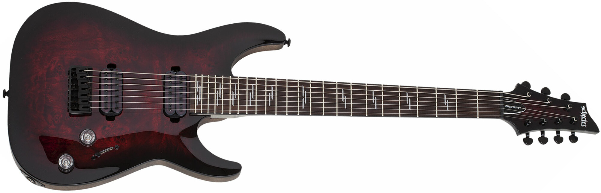 Schecter Omen Elite-7 7c Baryton 2h Ht Rw - Black Cherry Burst - 7-saitige E-Gitarre - Main picture