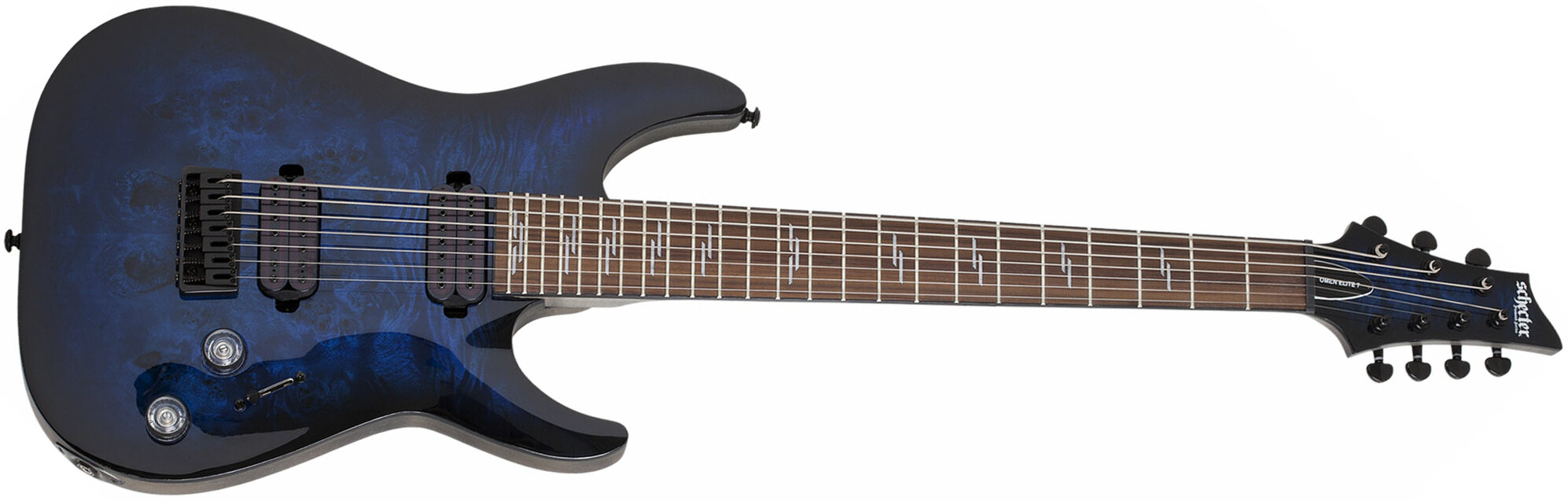 Schecter Omen Elite-7 7c Baryton 2h Ht Rw - See-thru Blue Burst - 7-saitige E-Gitarre - Main picture