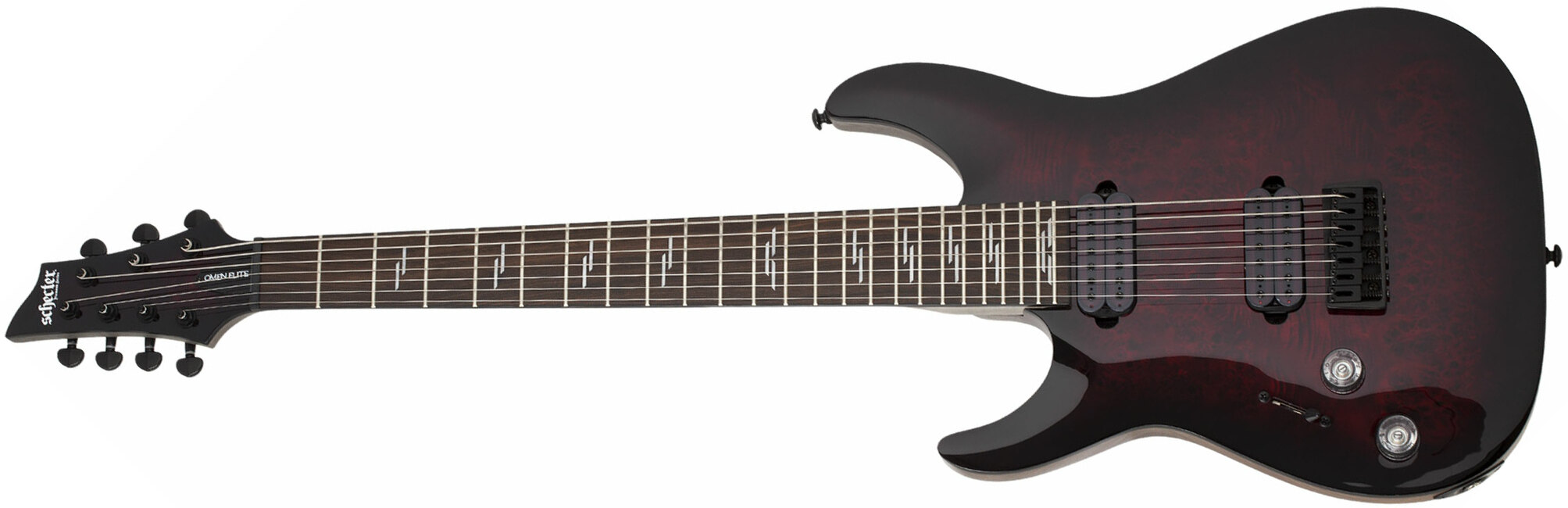 Schecter Omen Elite-7 7c Baryton Lh Gaucher 2h Ht Rw - Black Cherry Burst - E-Gitarre für Linkshänder - Main picture