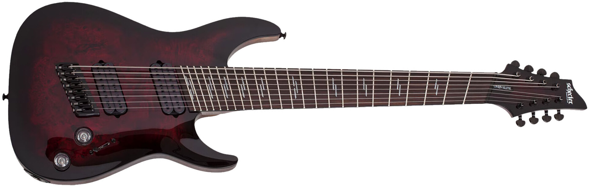 Schecter Omen Elite-8 Multiscale 8c Baryton 2h Ht Rw - Black Cherry Burst - Multi-Scale Guitar - Main picture