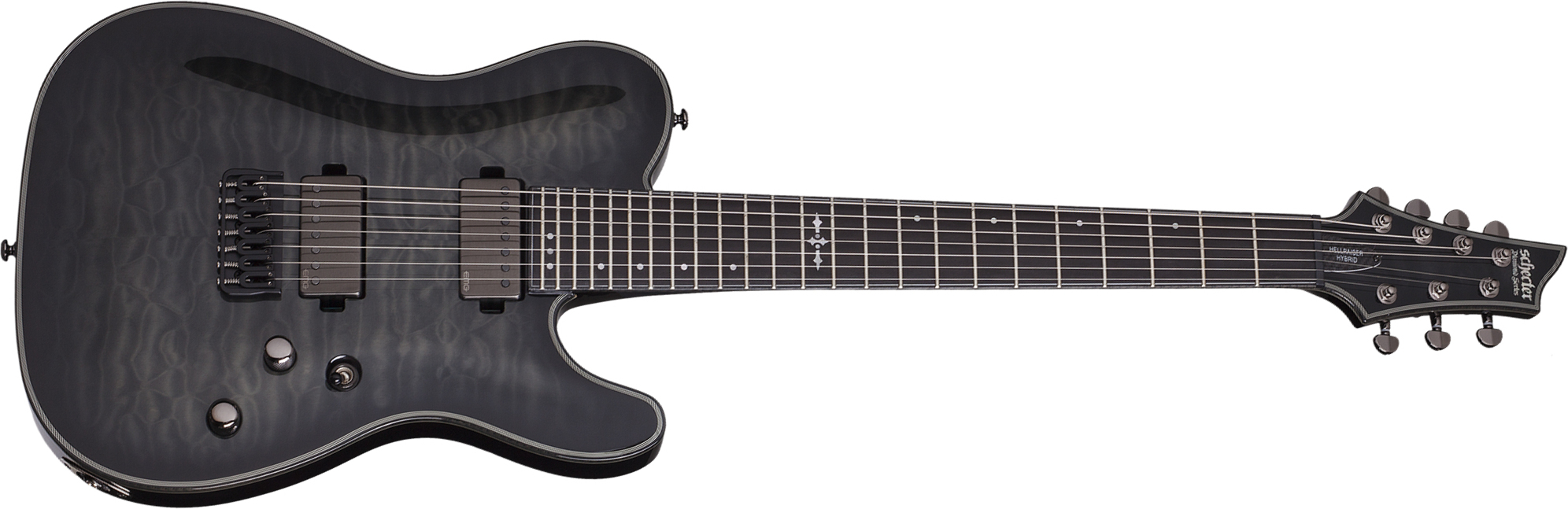 Schecter Pt-7 Hellraiser Hybrid 7c Hh Emg Ht Eb - Transp. Black Burst - 7-saitige E-Gitarre - Main picture
